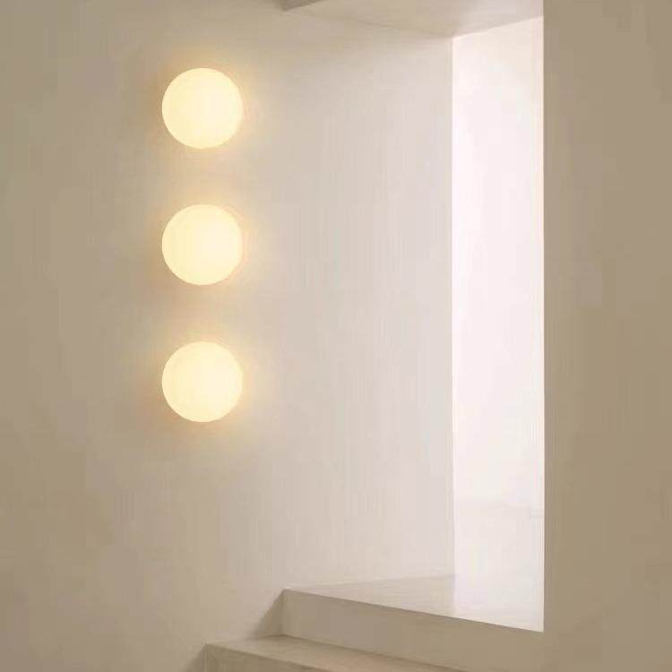 包法式复古奶风白色圆球壁灯现代豪斯极玻470璃球油背景墙装饰顶