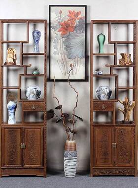 鸡翅木博古架实木中文式42446小红玩展示架木架质置物木摆件多宝