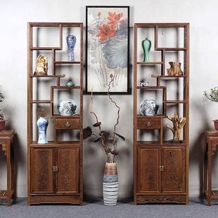 鸡翅木博古架实木中文式42446小红玩展示架木架质置物木摆件多宝