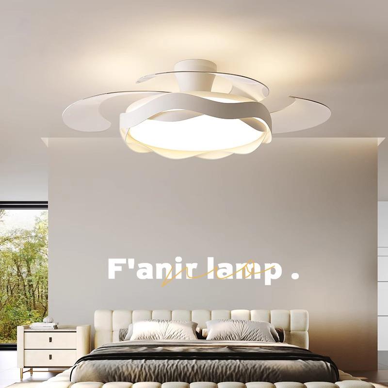 卧隐主形风扇灯全光谱现代厅简奶油约风吊扇灯无品牌/餐家用一体