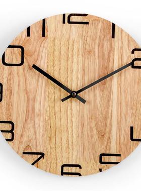 实木简挂钟约现代原森木圆形石英钟静表音客厅卧室LJZ系时尚装饰