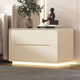 奶油风床头柜简现代免安装 卧室床轻边柜皮质约奢感JHL储实木物柜