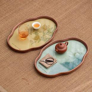 新VIE中式 干茶台家用古玻璃海盘棠托泡盘复功夫茶具收纳禅意竹制