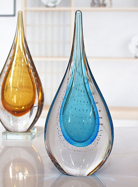 玻璃新房装饰艺术品办公室客厅玄关E博山琉璃水滴摆件礼物北欧轻
