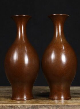 黄铜金属铜花瓶家用插花客厅摆件办公室大堂装饰品小花瓶创意花器