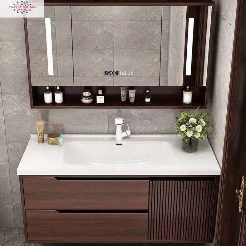 森兴橡木烤漆浴室柜组合卫生间洗漱台一体陶瓷洗脸V手盆柜智能镜