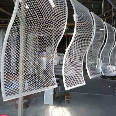 拉伸铝网板厂家定做S弧形波浪吕合金轻质天花筛网白色扩张铝网格