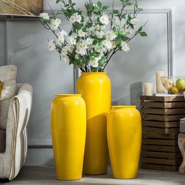 会所橱窗装饰瓶陶罐瓷缸陶缸黄色陶瓷落地大花瓶摆件样板房插花器,家居饰品,花瓶,淘宝优惠券,粉丝福利购,淘宝优惠卷