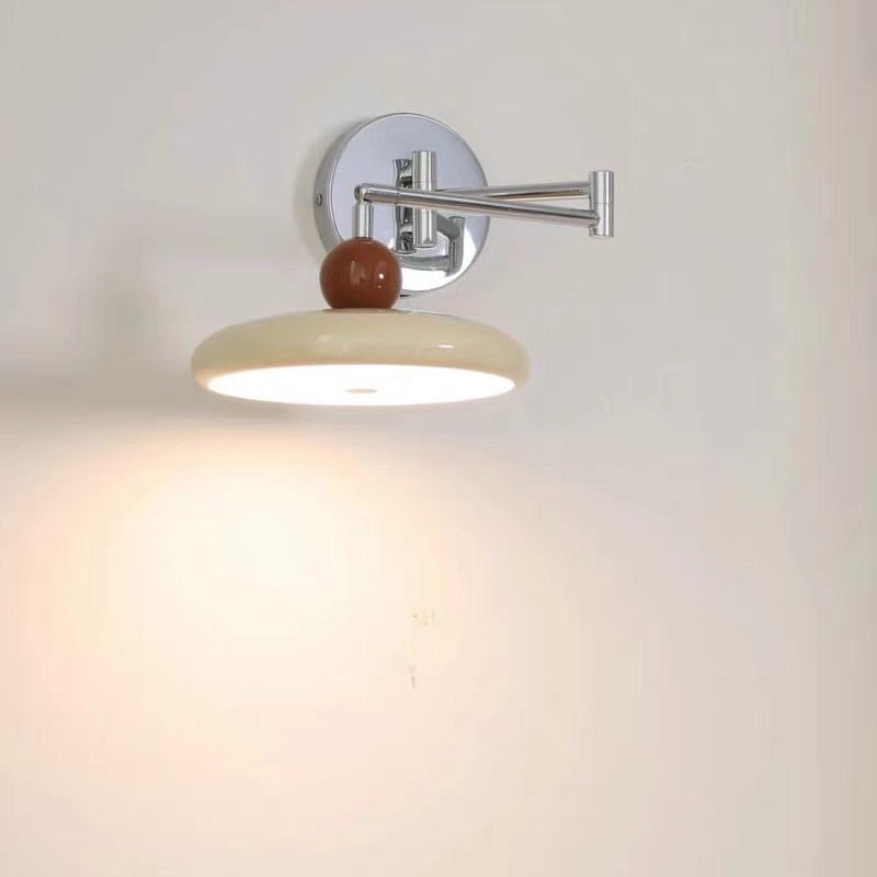 法式奶油风摇臂壁灯卧室床头灯接线P中古可旋转长臂灯