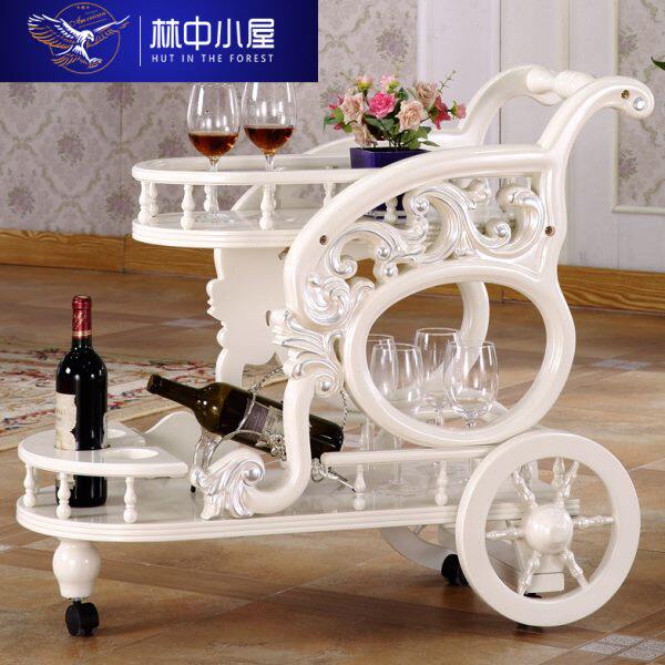 欧式餐车推车法式酒水车全实木手推车酒店餐厅家用碗碟收纳小推车
