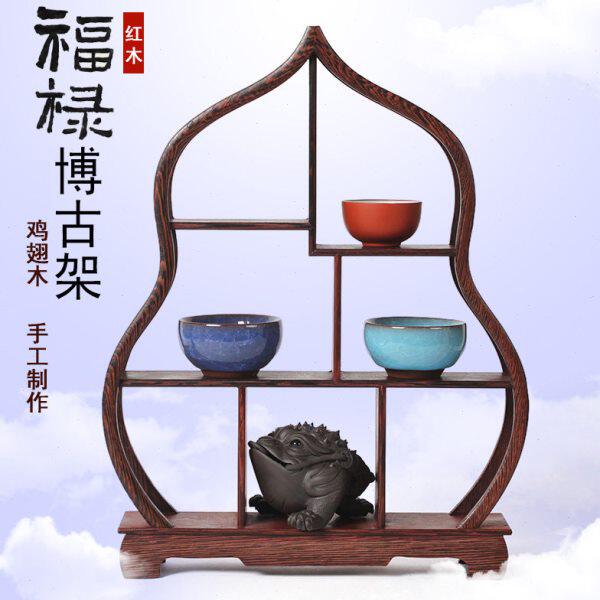 红木小博古架 鸡翅木质展示架 实木紫砂茶壶架子工艺品摆件茶叶架