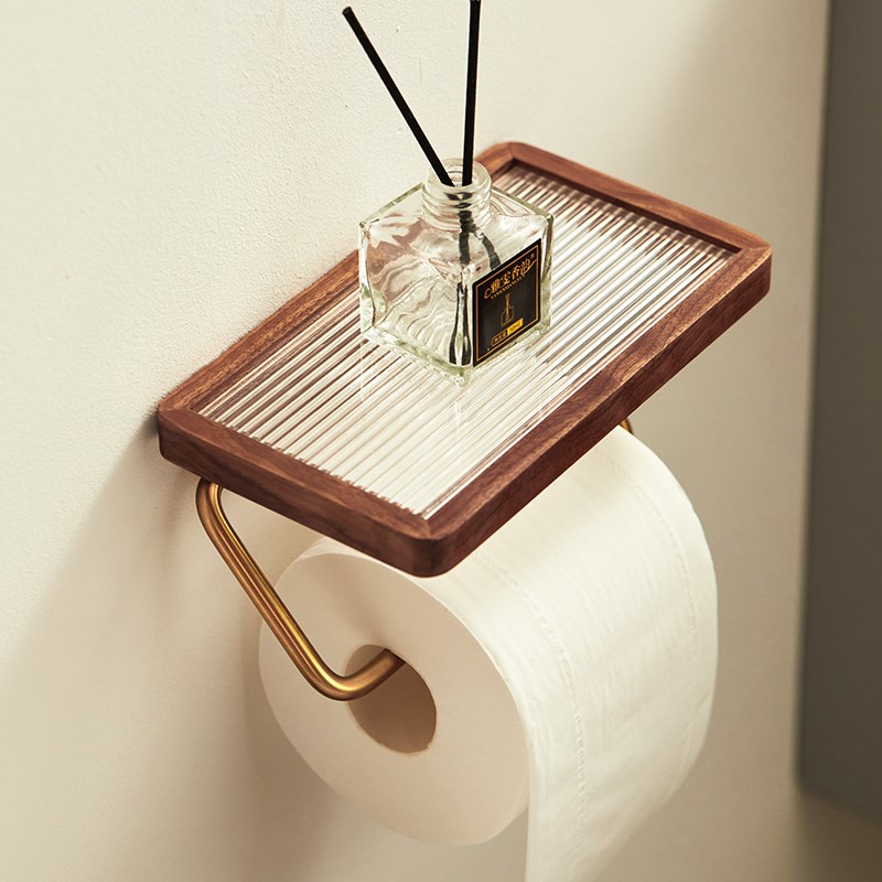 卫生间卷纸架免打孔实木复古纸巾架卫生纸M置物架手纸架卫生纸挂