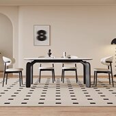 法式 复古风岩板餐桌椅复古风长方形实木小户型家用白蜡木简约饭桌