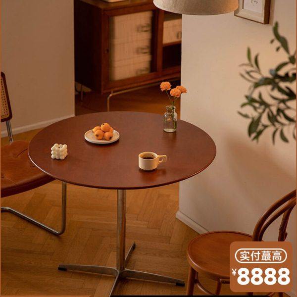 【小万家具】北欧实木餐桌小户型复古简约家用圆桌不锈钢直脚桌子,住宅家具,不锈钢/PVC餐桌,淘宝优惠券,粉丝福利购,淘宝优惠卷