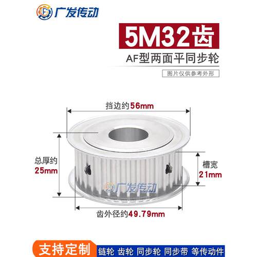 两面平同步轮 5M32齿/5M32T 槽宽21AF型 铝同步皮带轮 内孔5-35mm