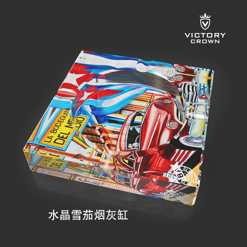 雪茄烟灰缸创意个性时尚水晶玻璃便携式家用雪茄烟缸四位烟标设计