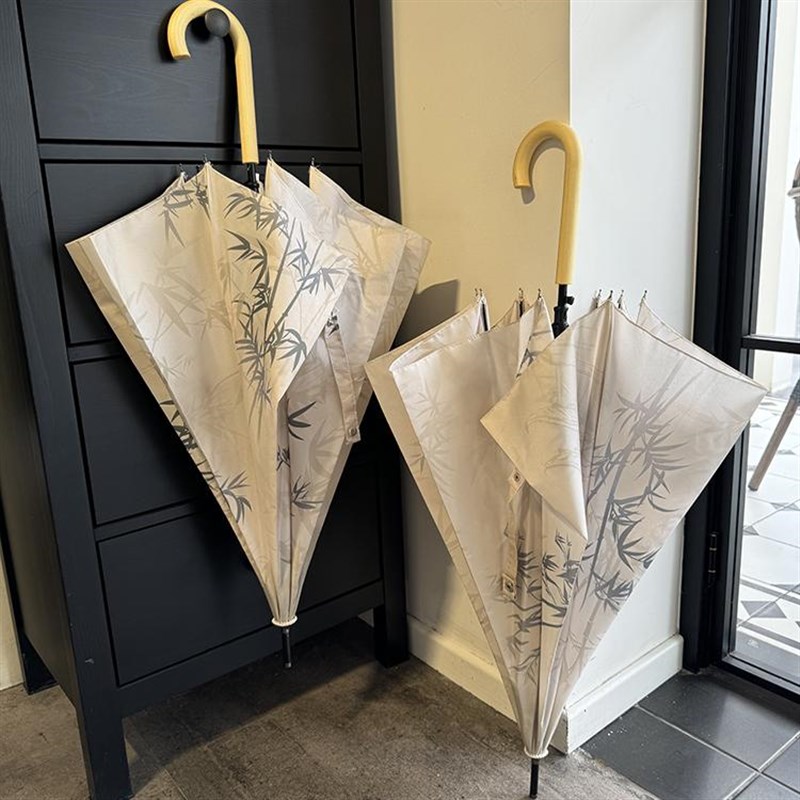 中式诗意劲d竹长柄伞女自动雨伞晴雨两用直杆伞加固抗风结实弯柄