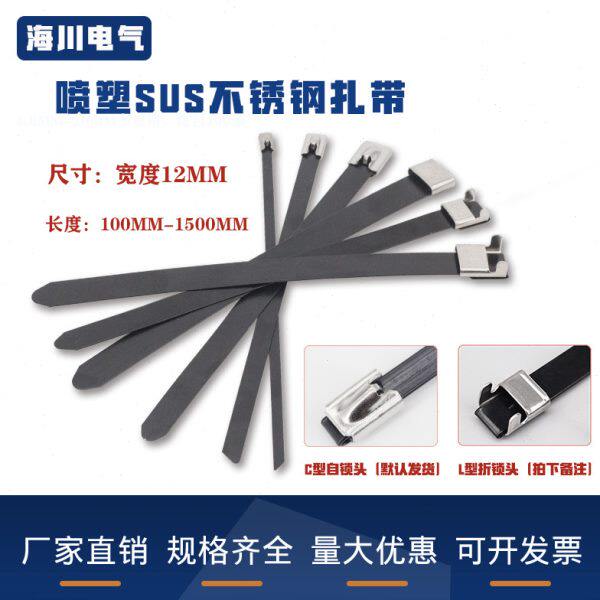 黑色喷塑304不锈钢扎带12MM耐低温抗老化光伏线槽盖板带