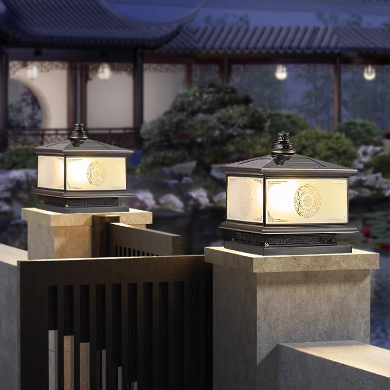 太阳能柱头灯全铜新中式户外庭院灯门柱灯别墅大门灯Y围墙灯柱子
