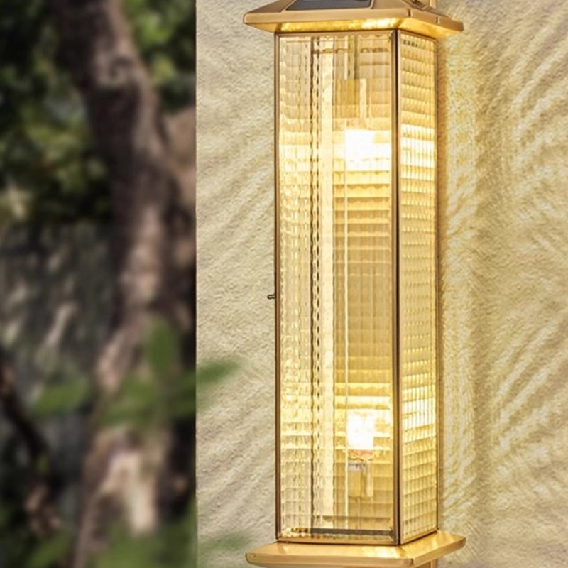 全铜太阳能户外壁灯防水别墅庭院灯背景墙花园户X外门两侧壁灯