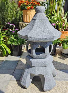 花园庭院阳台园艺装饰品摆件 Zakke红陶日式风灯烛台 仿大理石款