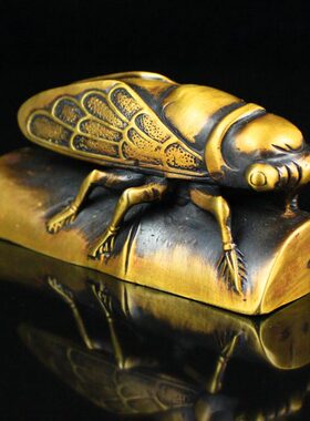 纯铜知了蝉一鸣惊人黄铜竹节蝉工艺礼品摆件书房铜镇尺压书摆设