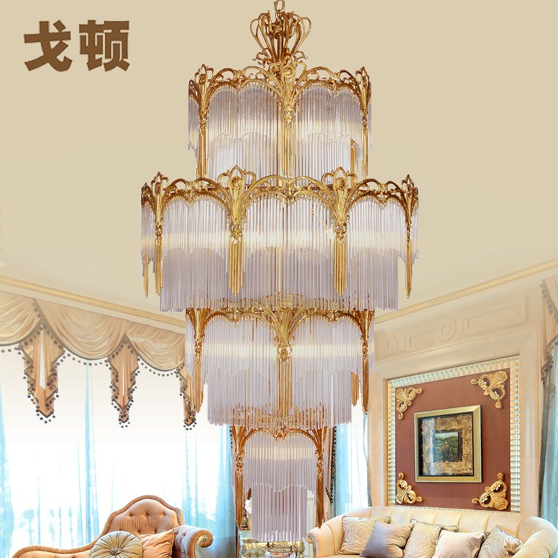 法式全铜水晶吊灯脱蜡工艺轻奢复古复式楼别N墅楼梯灯挑客厅巴洛