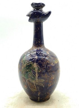 宋定窑 蓝定 易定款雕刻人物故事鸡头瓶古玩瓷器古董老货收藏摆件