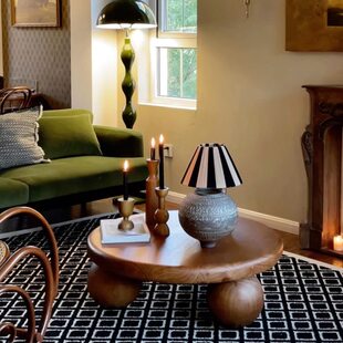 法式中古实木圆形茶几小户型客厅复古诧寂风矮桌创意艺术感小桌子