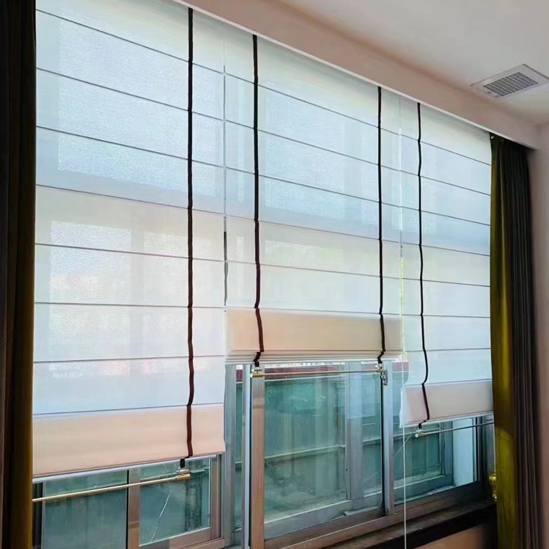 皮革金属a罗马帘酒店客厅窗帘家用百叶卧室遮光卷帘智能电动折叠