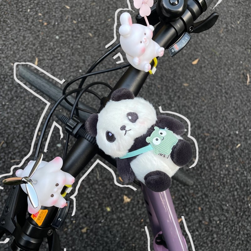 可爱熊猫公路自行车骑行装饰公仔玩偶挂件啪啪圈R单车电动车小配