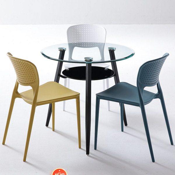 北欧洽谈桌椅组合接待店铺美容院会客黑色谈判钢化玻璃双层小圆桌,住宅家具,玻璃餐桌,淘宝优惠券,粉丝福利购,淘宝优惠卷