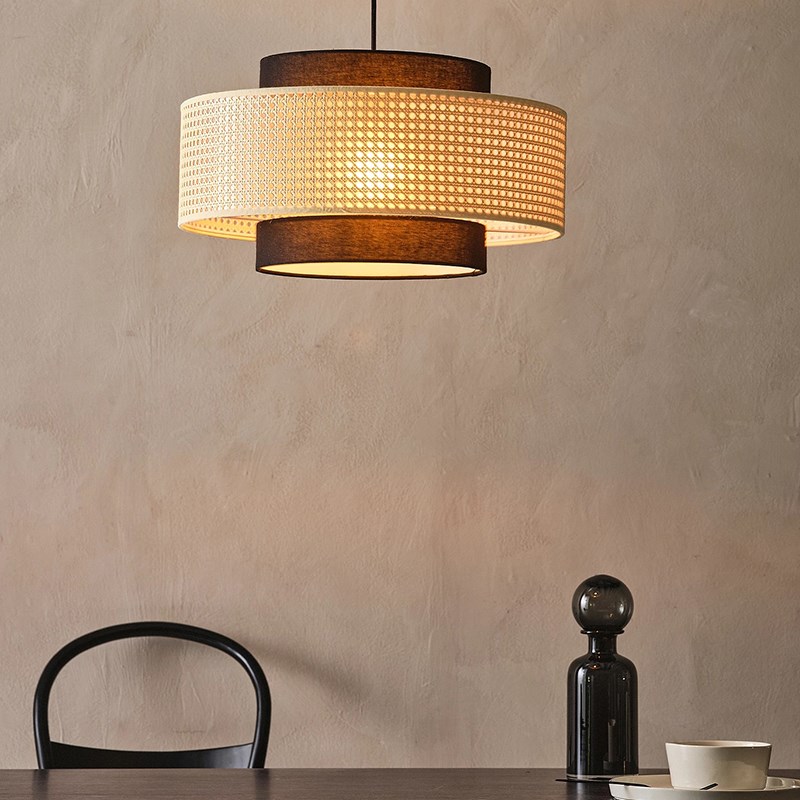 中式侘寂风藤编吊灯布罩艺术餐厅灯复G古民宿风格创意中古包厢灯