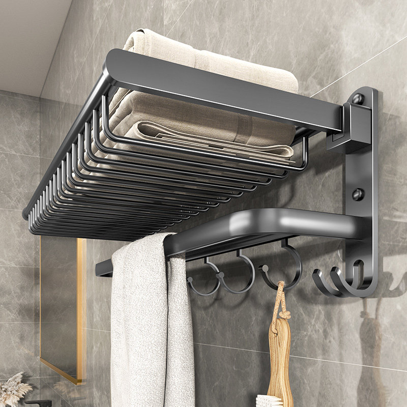 枪灰色毛巾架免打孔卫生间浴巾架壁挂网篮厕所收纳浴室折叠置物架,机械设备,矿山专用设备,淘宝优惠券,粉丝福利购,淘宝优惠卷