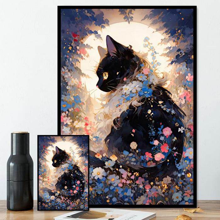 diy新款方钻满钻钻石画花丛黑色猫咪手工贴钻印花满绣十字绣套件,3C数码配件,USB多功能数码宝,淘宝优惠券,粉丝福利购,淘宝优惠卷