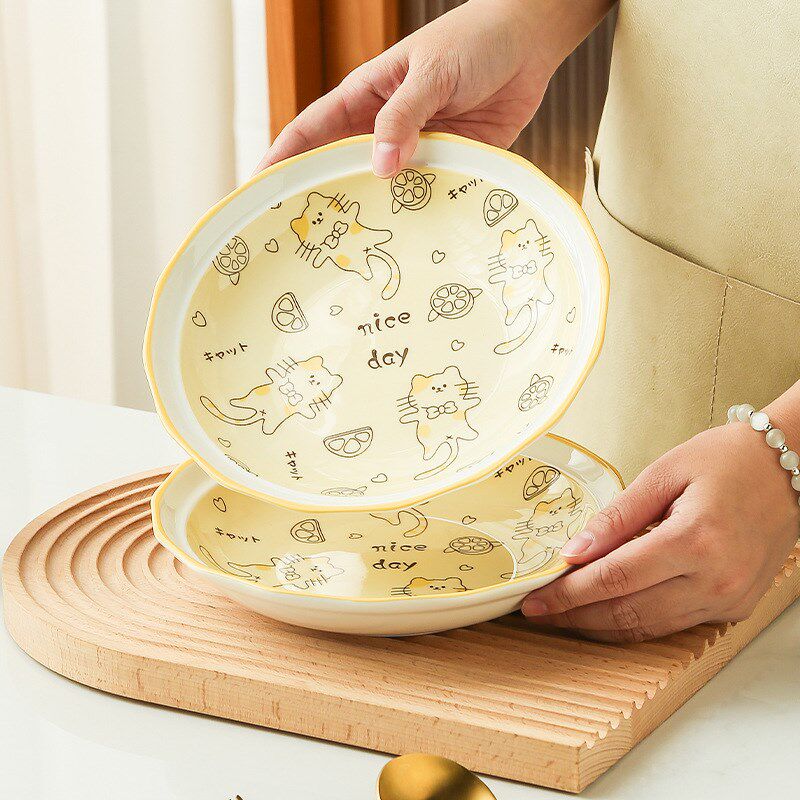 2个套装日式可爱菜盘家用牛排扒西餐盘炒菜早餐盘子ins风陶瓷餐具