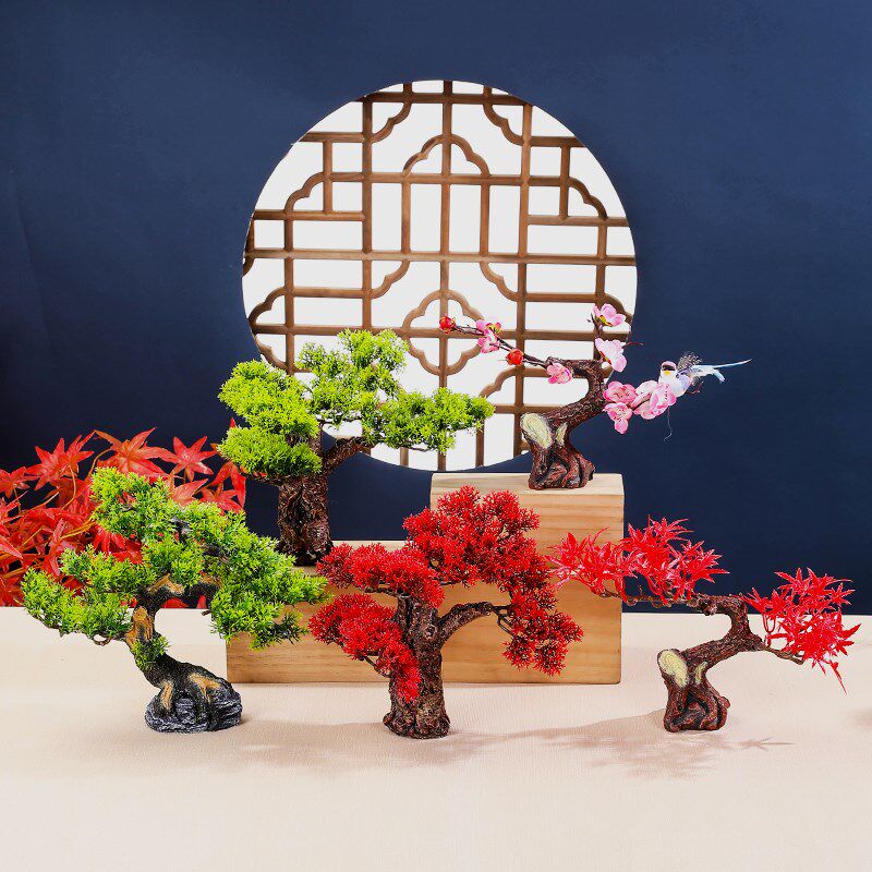 酒店刺身摆盘装饰仿真花草松树日料海鲜姿造盘式拼盘菜品点缀摆件
