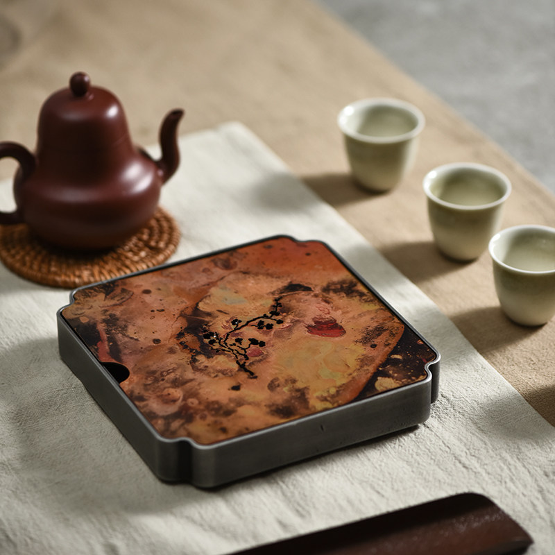 一纪日式手工纯锡壶承烧色复古建水茶洗干泡茶台茶盘储水壶托高档