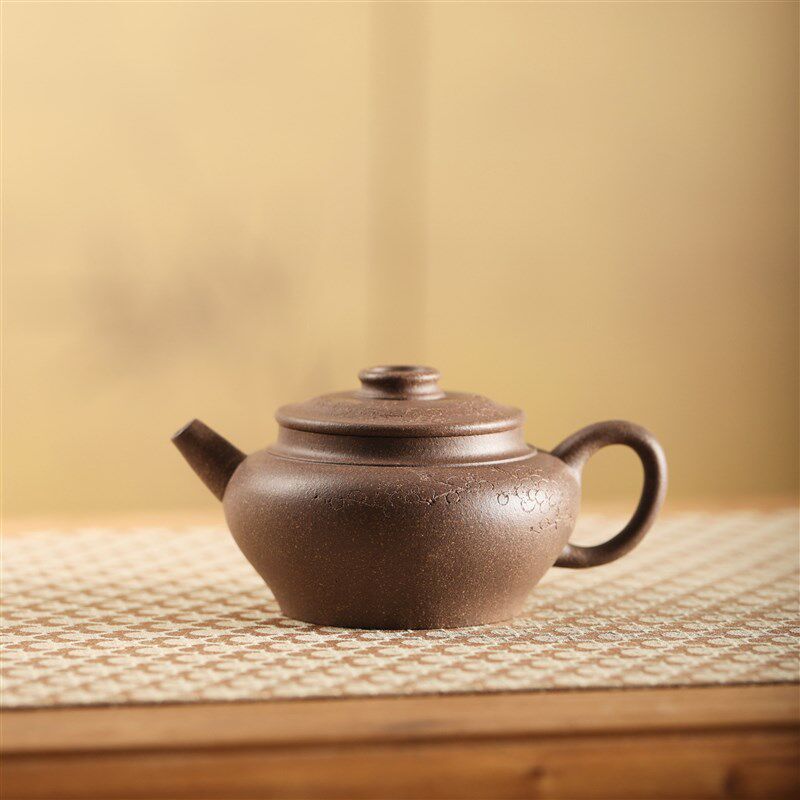 栖凤居庄亚新名师全手工青灰泥巨轮壶中式复古冲茶器紫砂壶180cc