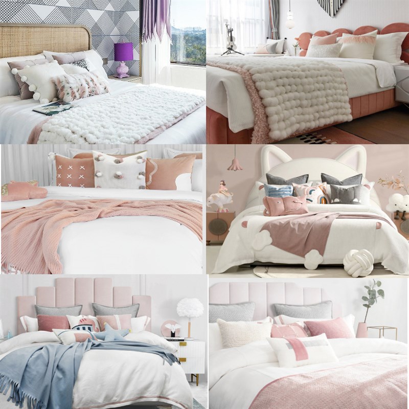 儿童房样b板间床上用品可爱清新粉色女孩房公主风高端样板房床品