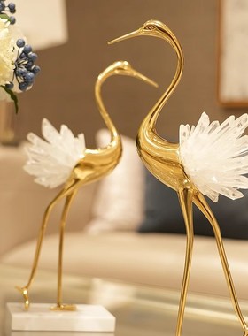 下单有礼_水晶仙m鹤桌面摆件轻奢黄铜客厅电视柜酒柜办公室书房