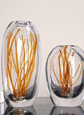 琉璃艺术透明摆件轻奢酒店玄w关餐桌样板房客厅电视柜桌面极简摆