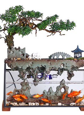 中式复古c假山招财流水鱼缸喷泉加湿器家居客厅办公室桌面装饰摆