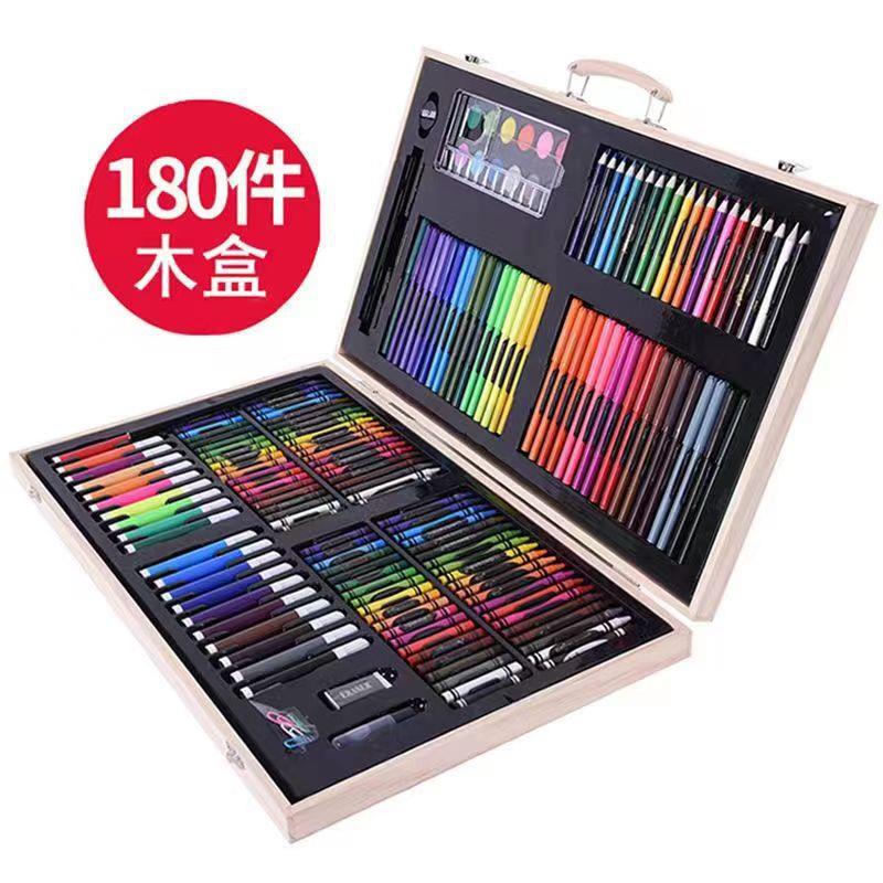 180木盒画笔绘画套装水彩笔礼盒幼儿园美术用品可水洗水彩笔