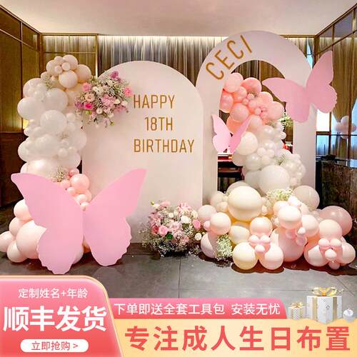 十八岁成人礼生日背景装饰场景布置男女孩生日聚会气球背景墙kt板