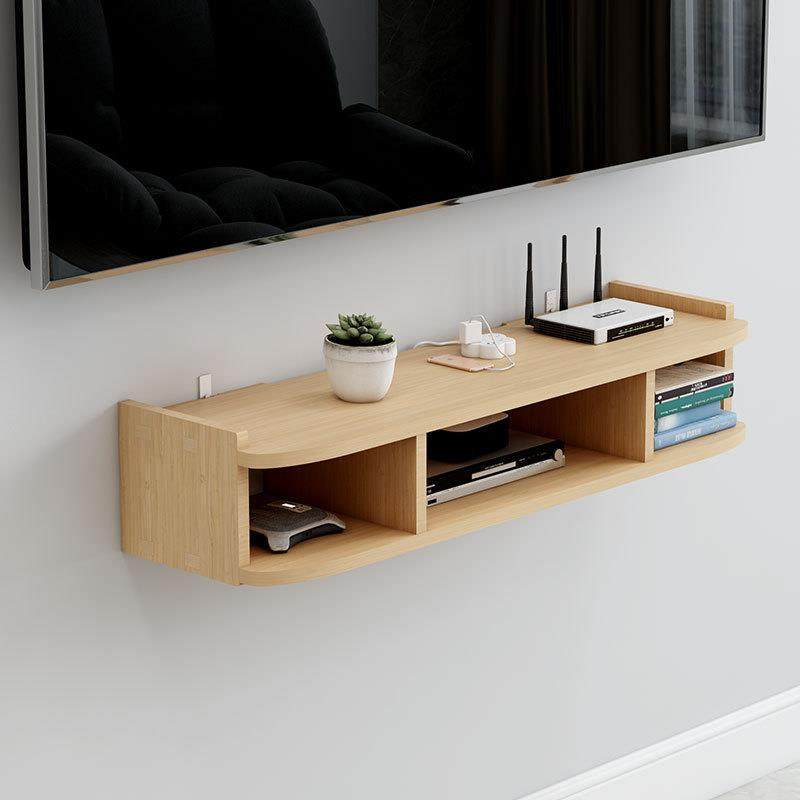 实木电视柜机顶盒免打孔墙上置物架壁挂装饰客厅卧室路由器收纳盒