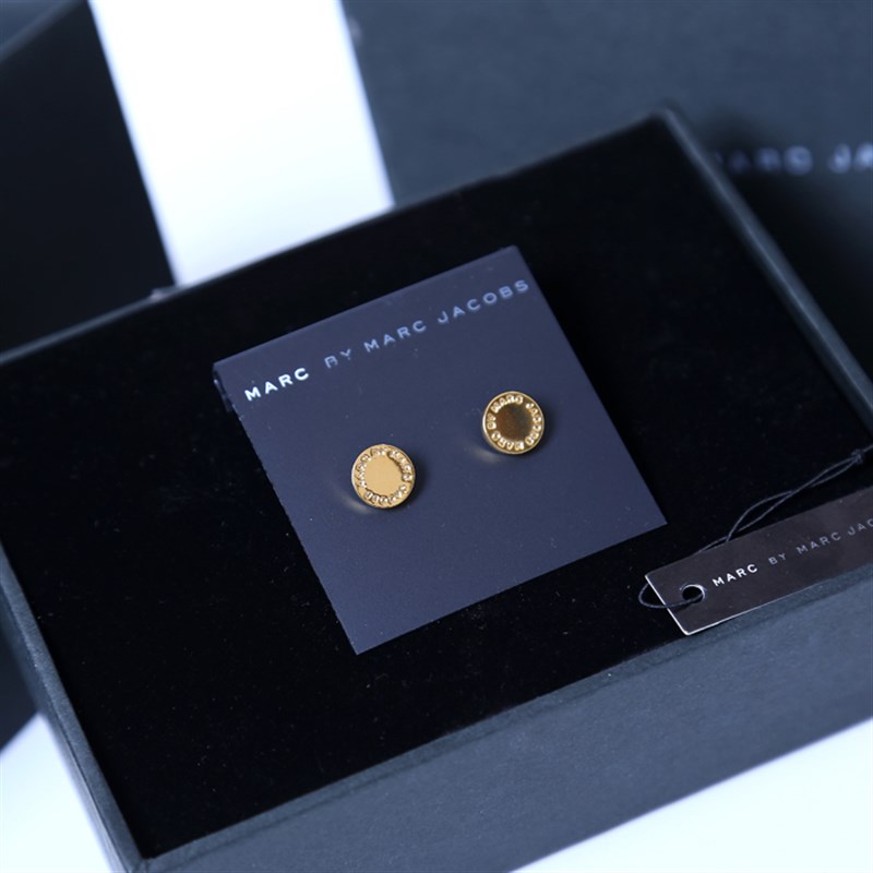 美国M*J  i圆牌打标字母简约耳钉女耳饰男女通用情侣耳钉