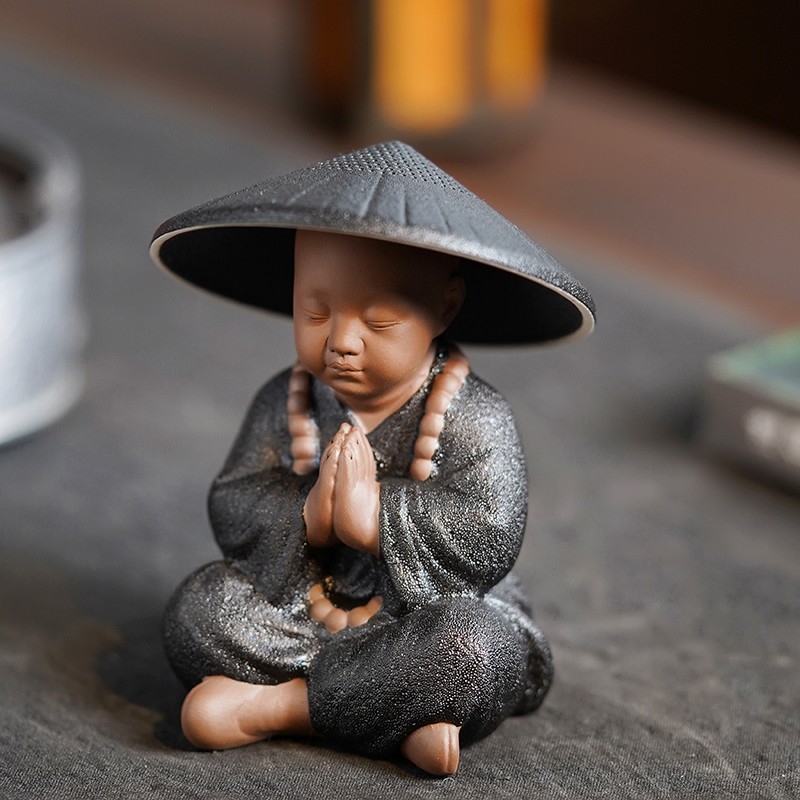 炼器佛系四不小和尚禅意人物陶瓷摆件家居茶桌装饰茶具茶漏茶滤器