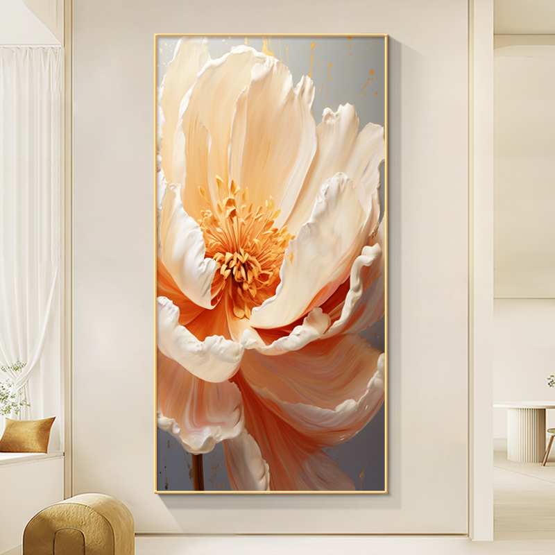 花开富贵客厅f入户玄关装饰画现代轻奢牡丹花挂画走廊过道竖版壁图片