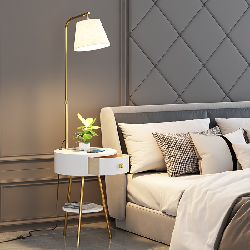 床头柜落地灯e北欧客厅边几简约现代卧室轻奢无线充电置物茶几一